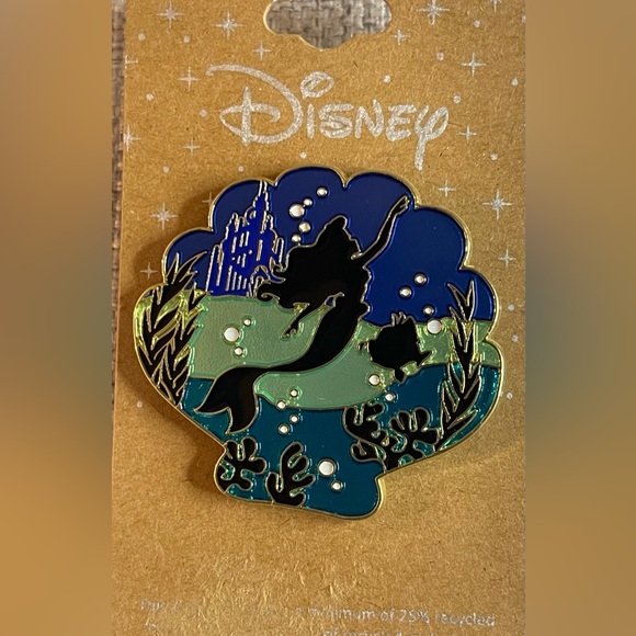 Disney The Little Mermaid Ariel & Flounder Silhouette Glitter Enamel Pin - Picture 3 of 3